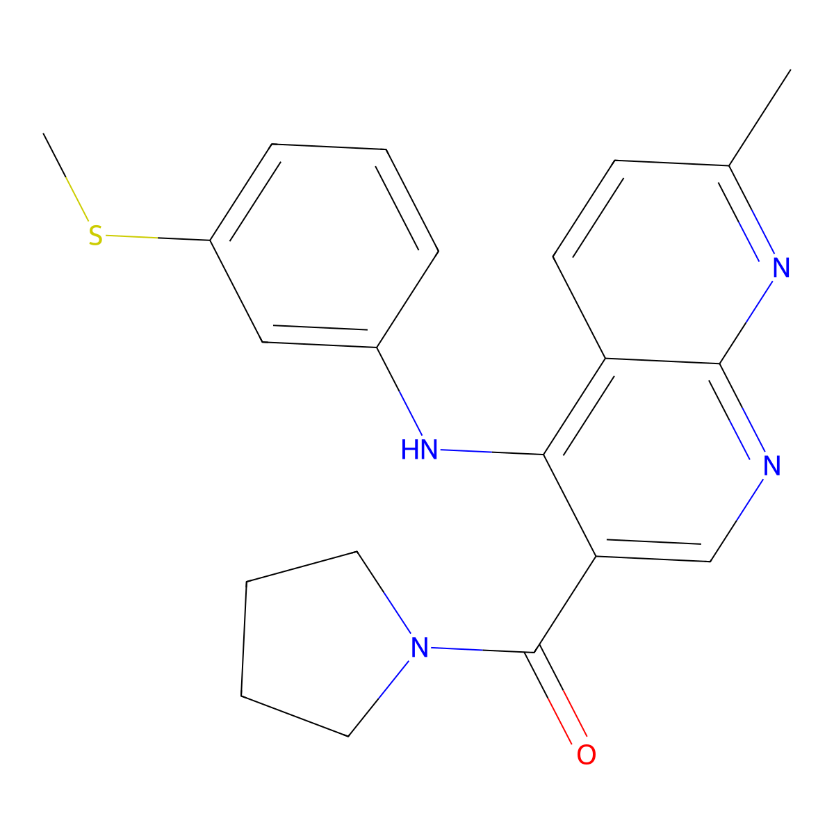 7-methyl-N-[3-(methylsulfanyl)phenyl]-3-(pyrrolidine-1-carbonyl)-1,8-naphthyridin-4-amine molecular structure, CAS 1251563-42-4