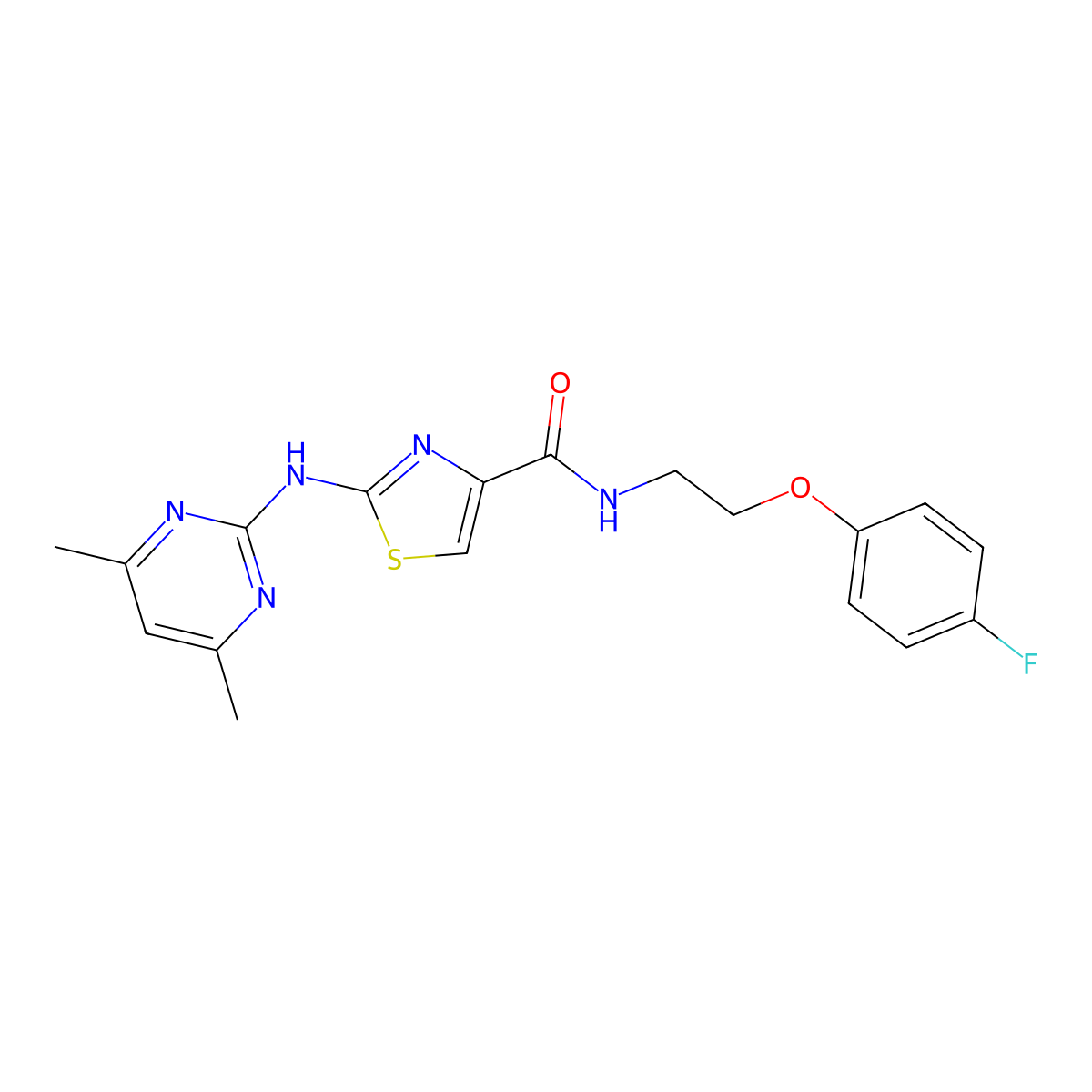2-((4,6-dimethylpyrimidin-2-yl)amino)-N-(2-(4-fluorophenoxy)ethyl)thiazole-4-carboxamide molecular structure, CAS 1251563-50-4