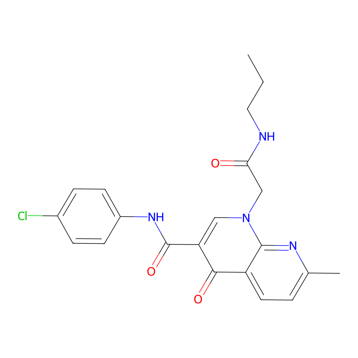 N-(4-chlorophenyl)-7-methyl-4-oxo-1-(2-oxo-2-(propylamino)ethyl)-1,4-dihydro-1,8-naphthyridine-3-carboxamide molecular structure, CAS 1251563-60-6