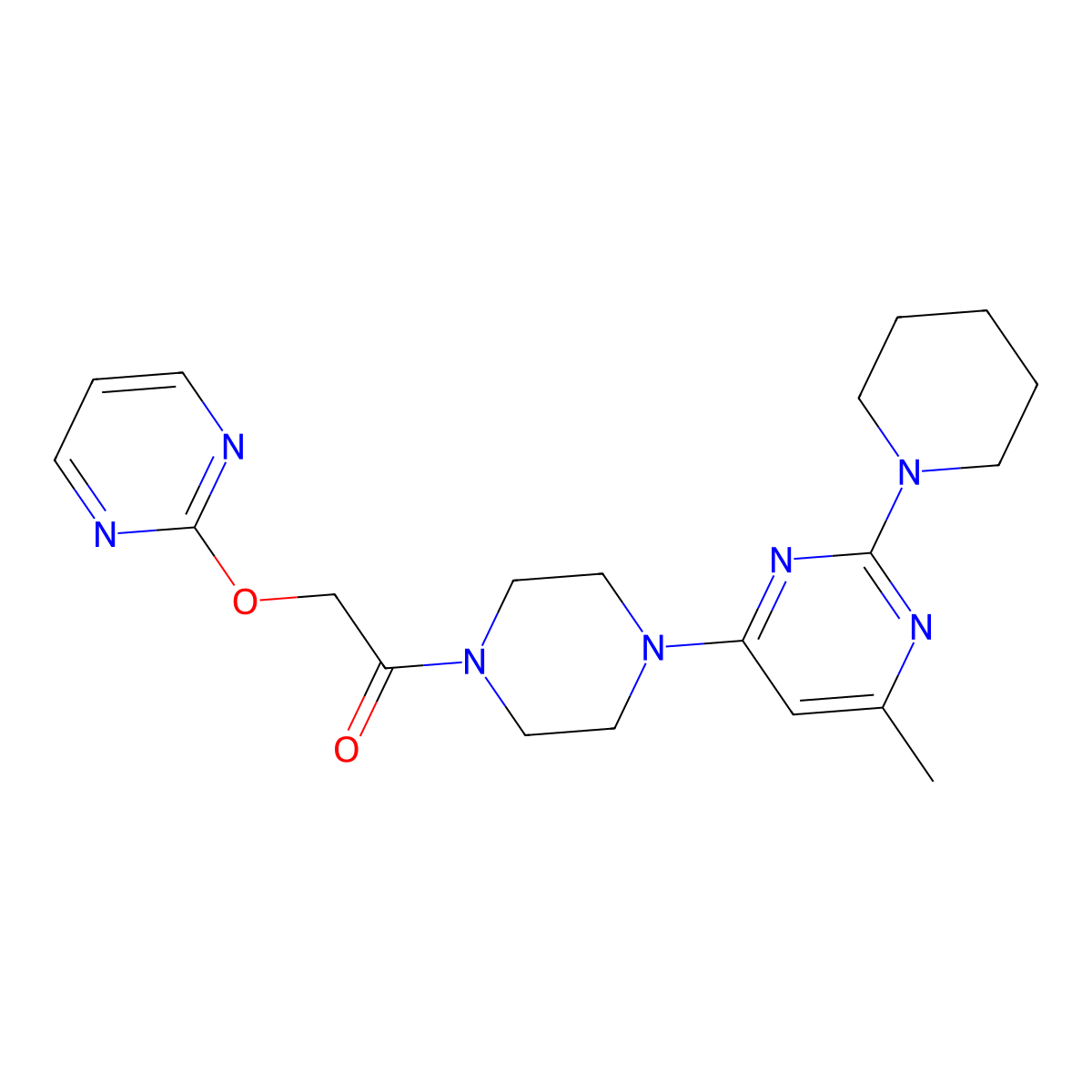 1-(4-(6-Methyl-2-(piperidin-1-yl)pyrimidin-4-yl)piperazin-1-yl)-2-(pyrimidin-2-yloxy)ethanone molecular structure, CAS 1251563-65-1