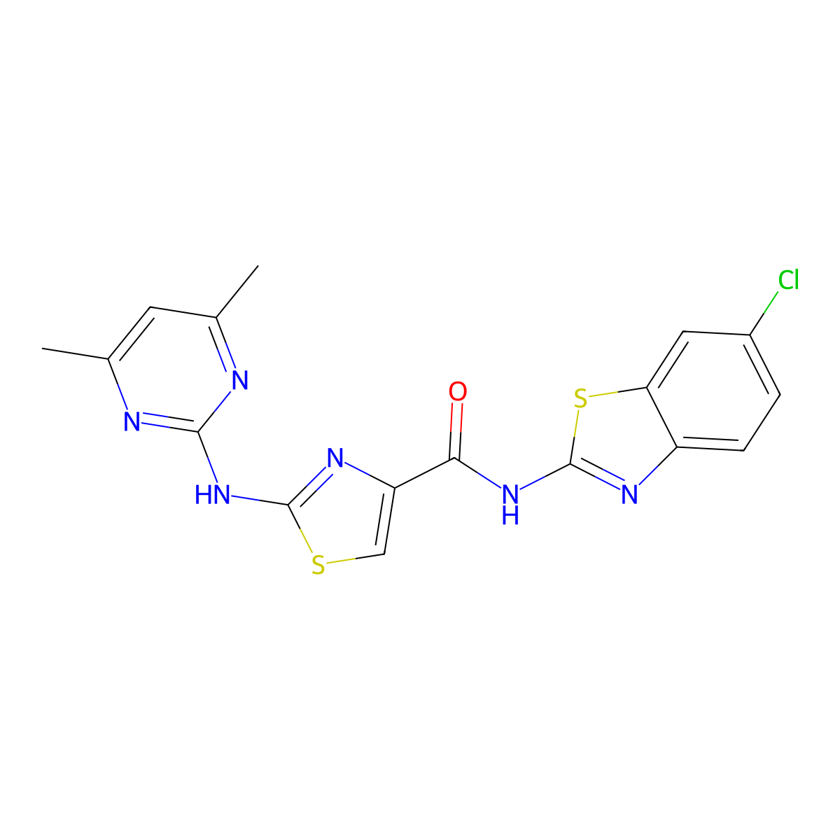 N-(6-chlorobenzo[d]thiazol-2-yl)-2-((4,6-dimethylpyrimidin-2-yl)amino)thiazole-4-carboxamide molecular structure, CAS 1251563-74-2