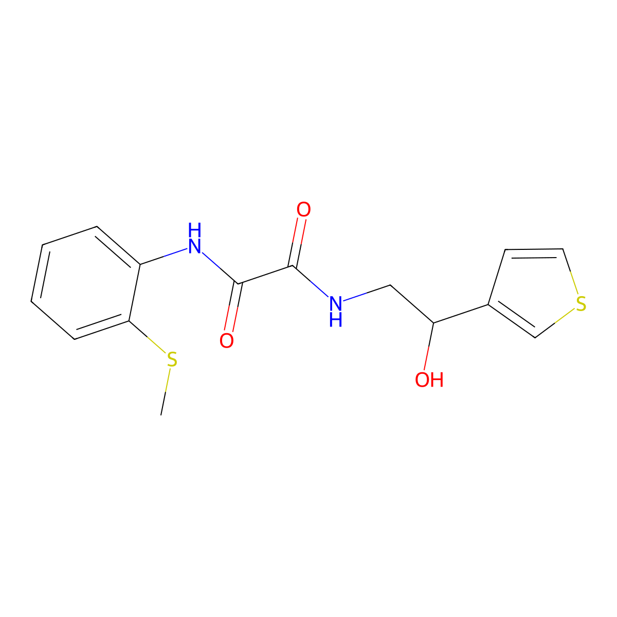 N1-(2-hydroxy-2-(thiophen-3-yl)ethyl)-N2-(2-(methylthio)phenyl)oxalamide molecular structure, CAS 1251563-75-3