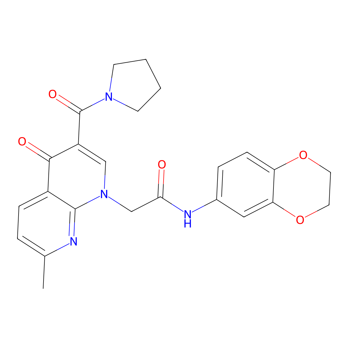 N-(2,3-dihydrobenzo[b][1,4]dioxin-6-yl)-2-(7-methyl-4-oxo-3-(pyrrolidine-1-carbonyl)-1,8-naphthyridin-1(4H)-yl)acetamide molecular structure, CAS 1251563-93-5