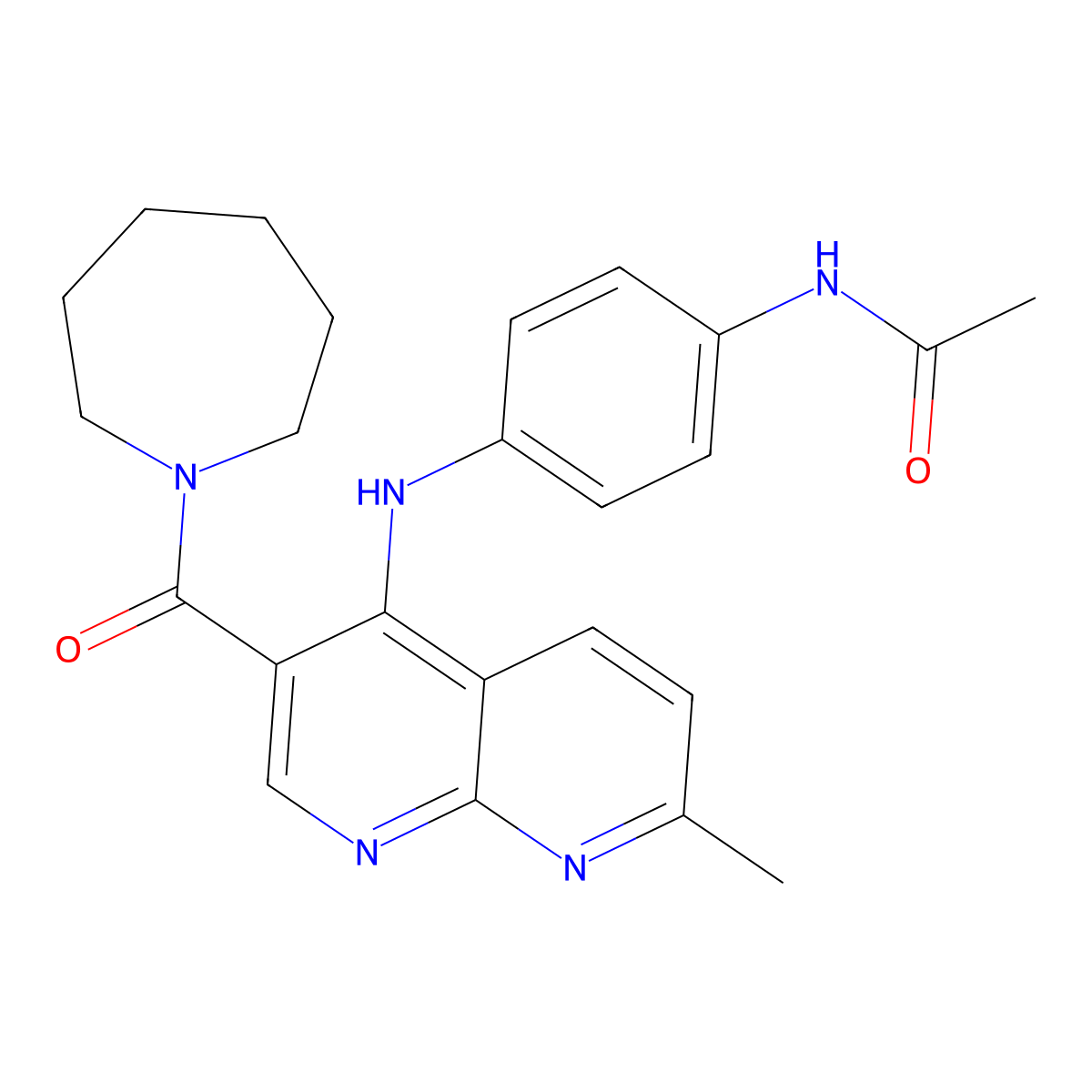 N-(4-{[3-(azepane-1-carbonyl)-7-methyl-1,8-naphthyridin-4-yl]amino}phenyl)acetamide molecular structure, CAS 1251564-05-2