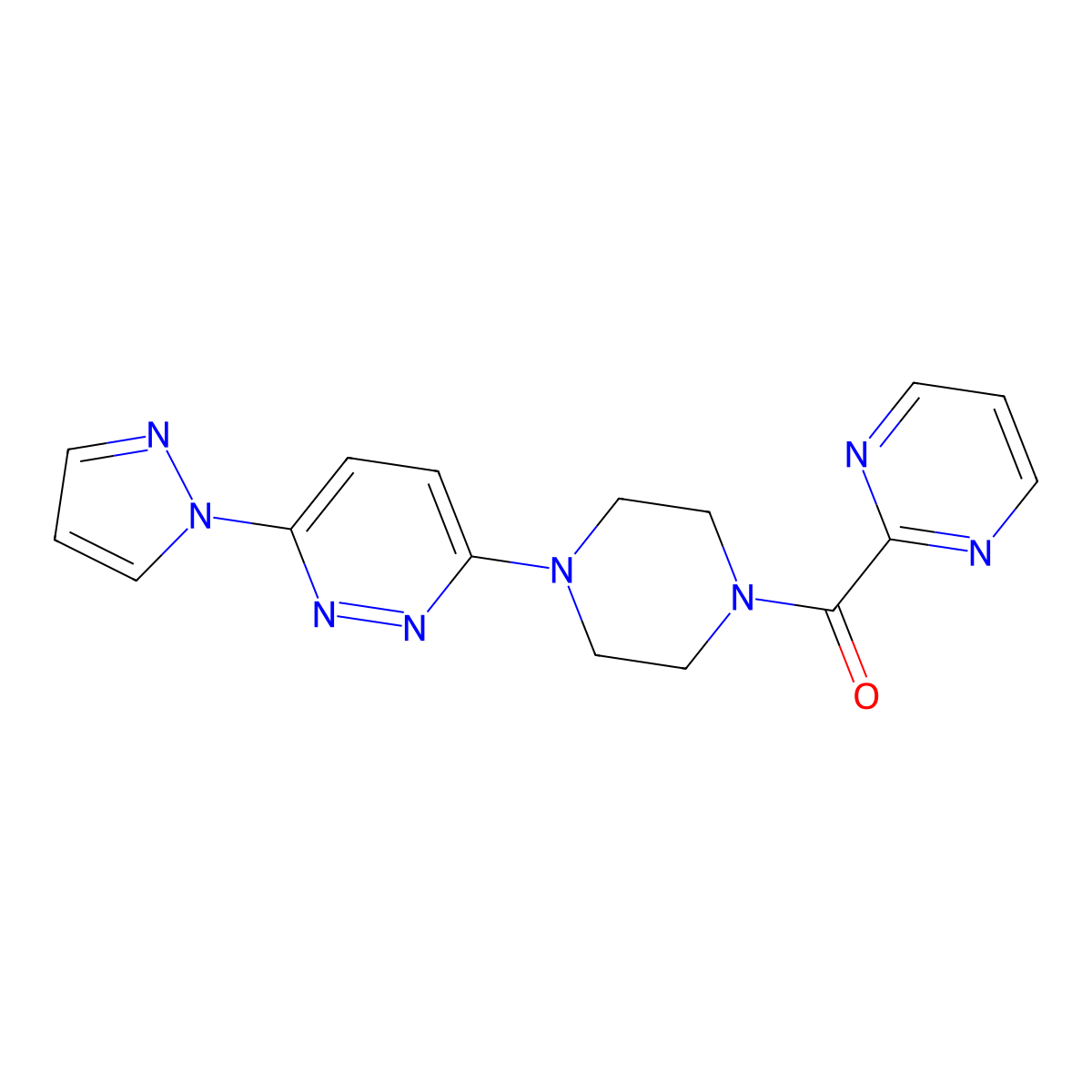 3-(1H-pyrazol-1-yl)-6-[4-(pyrimidine-2-carbonyl)piperazin-1-yl]pyridazine molecular structure, CAS 1251564-09-6