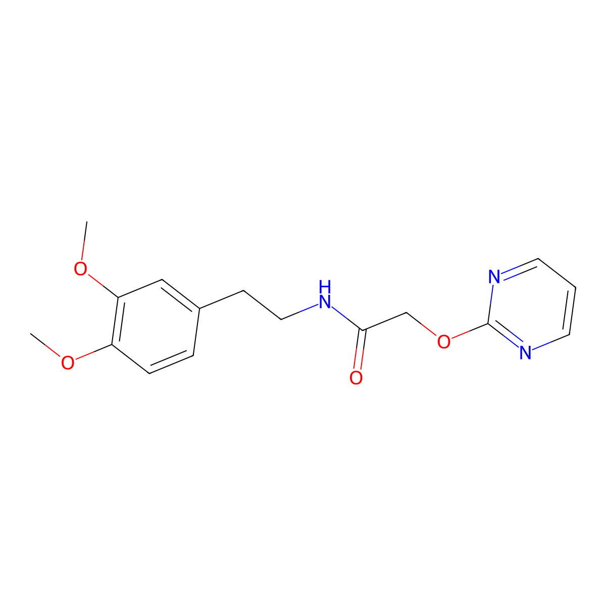 N-(3,4-dimethoxyphenethyl)-2-(pyrimidin-2-yloxy)acetamide molecular structure, CAS 1251564-14-3