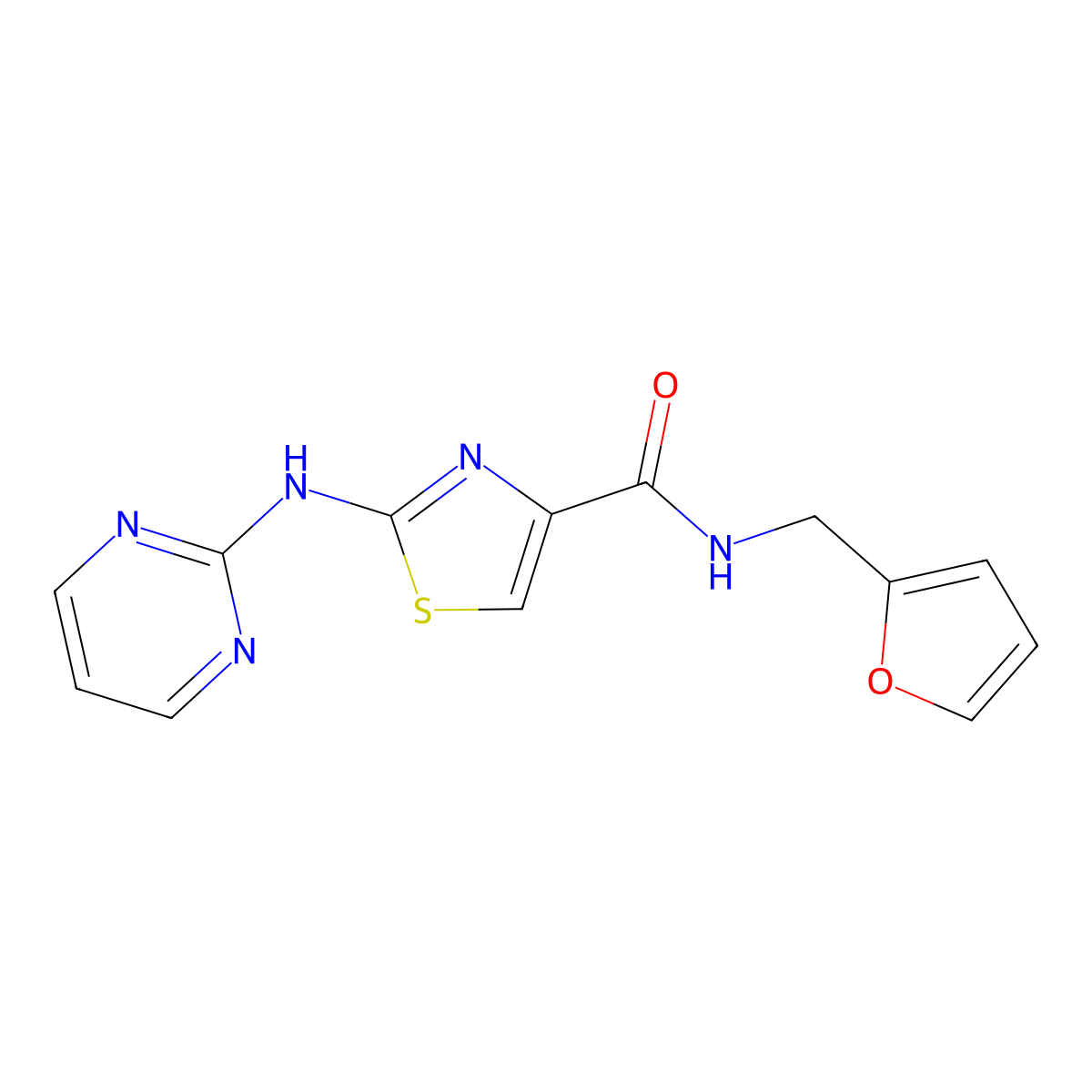 N-(furan-2-ylmethyl)-2-(pyrimidin-2-ylamino)thiazole-4-carboxamide molecular structure, CAS 1251564-16-5