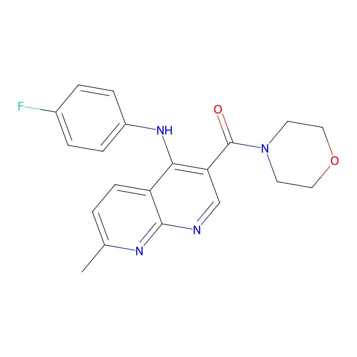 (4-((4-Fluorophenyl)amino)-7-methyl-1,8-naphthyridin-3-yl)(morpholino)methanone molecular structure, CAS 1251564-25-6