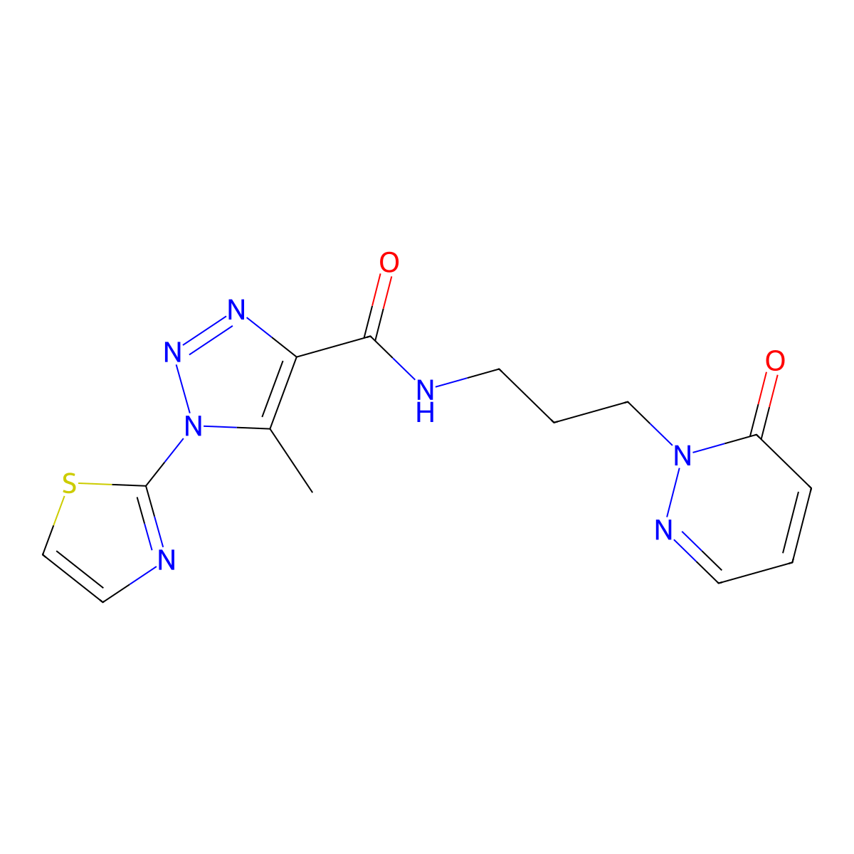 5-methyl-N-(3-(6-oxopyridazin-1(6H)-yl)propyl)-1-(thiazol-2-yl)-1H-1,2,3-triazole-4-carboxamide molecular structure, CAS 1251564-31-4