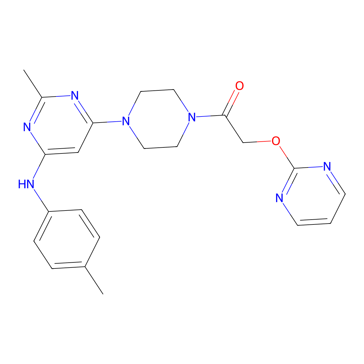 1-(4-(2-Methyl-6-(p-tolylamino)pyrimidin-4-yl)piperazin-1-yl)-2-(pyrimidin-2-yloxy)ethanone molecular structure, CAS 1251564-32-5