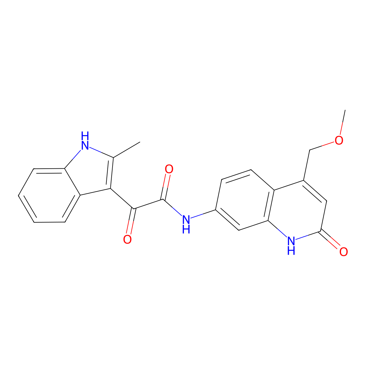 N-(4-(methoxymethyl)-2-oxo-1,2-dihydroquinolin-7-yl)-2-(2-methyl-1H-indol-3-yl)-2-oxoacetamide molecular structure, CAS 1251564-33-6