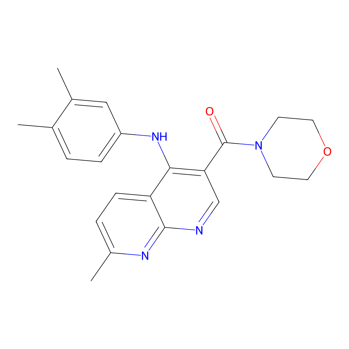 (4-((3,4-Dimethylphenyl)amino)-7-methyl-1,8-naphthyridin-3-yl)(morpholino)methanone molecular structure, CAS 1251564-35-8