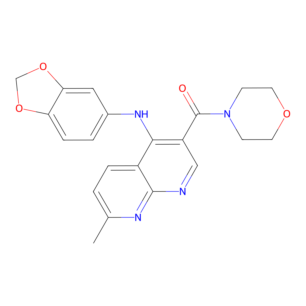 (4-(Benzo[d][1,3]dioxol-5-ylamino)-7-methyl-1,8-naphthyridin-3-yl)(morpholino)methanone molecular structure, CAS 1251564-36-9