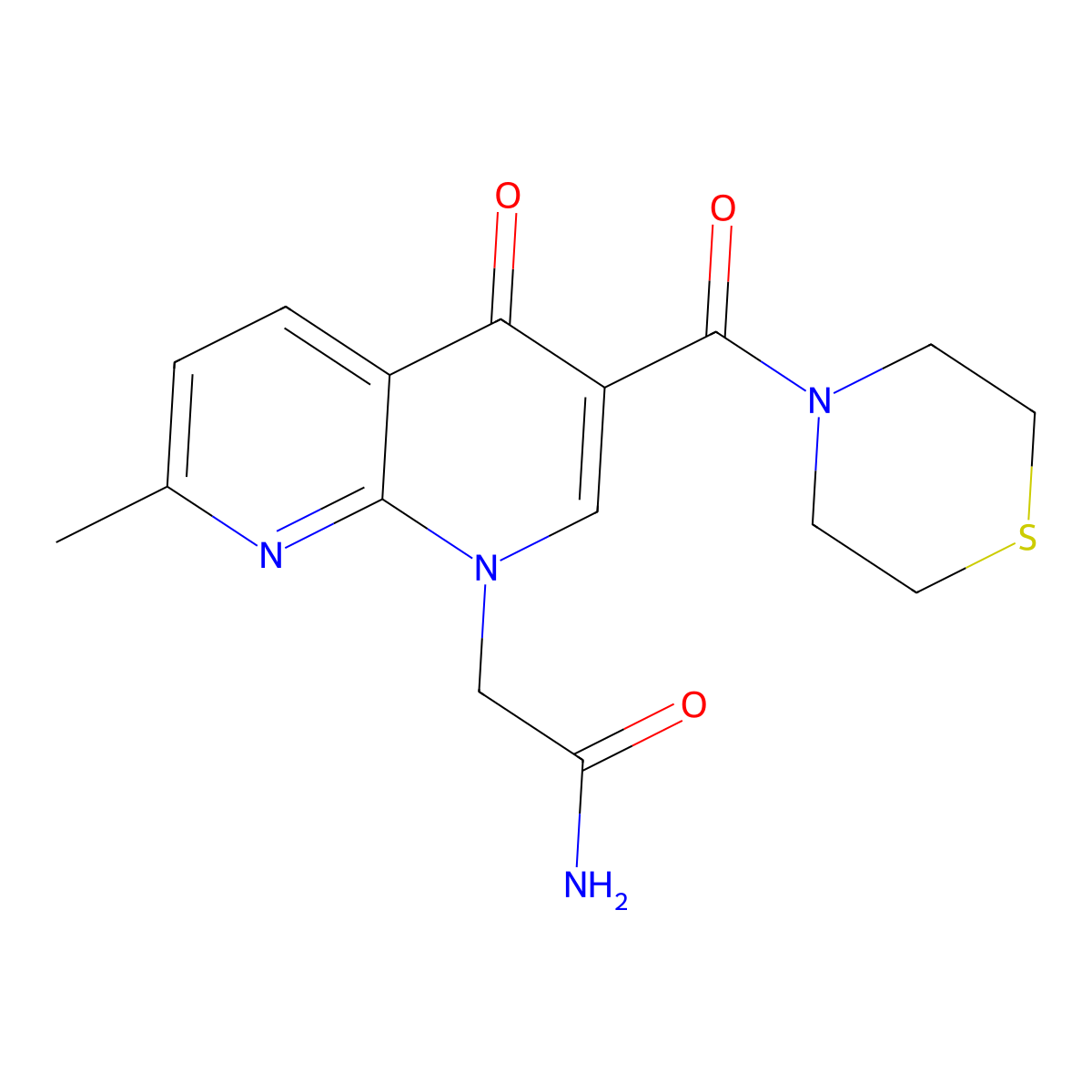 2-(7-methyl-4-oxo-3-(thiomorpholine-4-carbonyl)-1,8-naphthyridin-1(4H)-yl)acetamide molecular structure, CAS 1251564-40-5