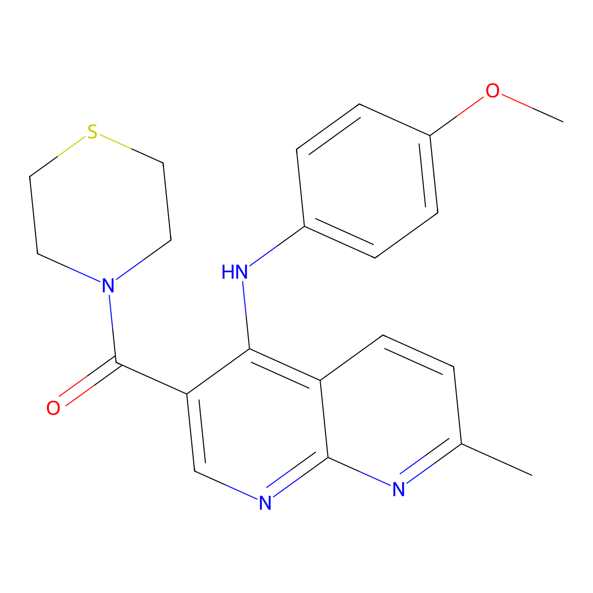 (4-((4-Methoxyphenyl)amino)-7-methyl-1,8-naphthyridin-3-yl)(thiomorpholino)methanone molecular structure, CAS 1251564-42-7