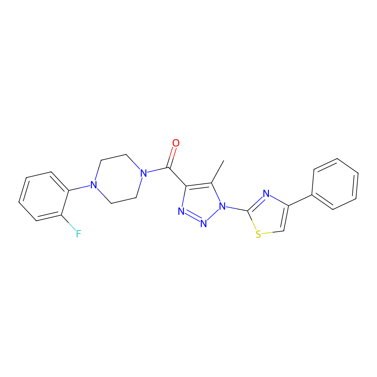 (4-(2-fluorophenyl)piperazin-1-yl)(5-methyl-1-(4-phenylthiazol-2-yl)-1H-1,2,3-triazol-4-yl)methanone molecular structure, CAS 1251564-44-9