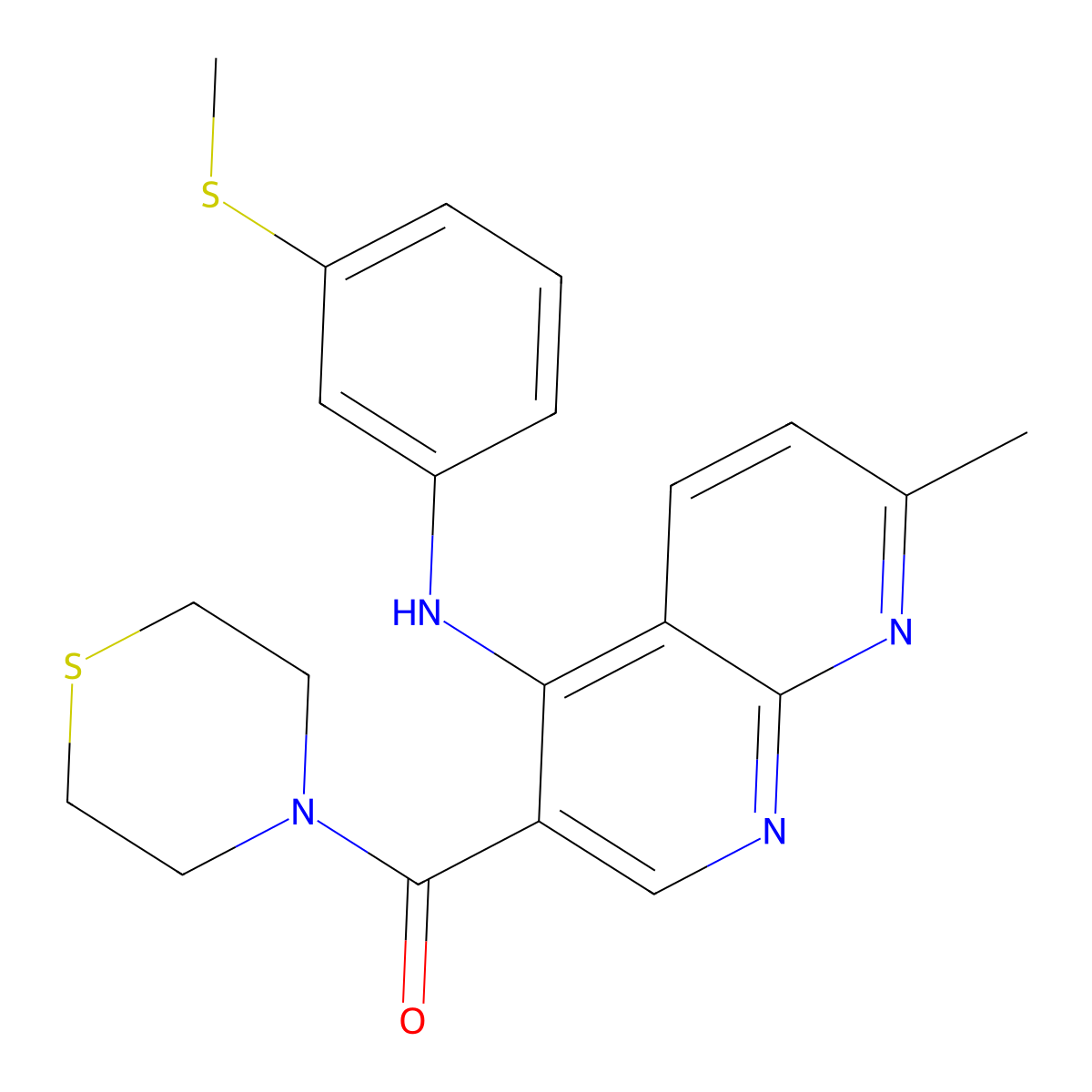 (7-Methyl-4-((3-(methylthio)phenyl)amino)-1,8-naphthyridin-3-yl)(thiomorpholino)methanone molecular structure, CAS 1251564-49-4