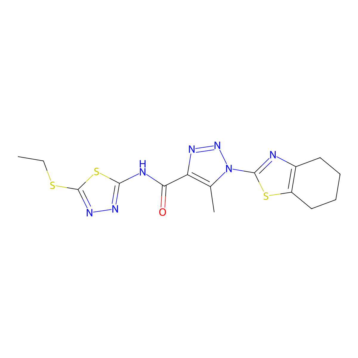 N-(5-(ethylthio)-1,3,4-thiadiazol-2-yl)-5-methyl-1-(4,5,6,7-tetrahydrobenzo[d]thiazol-2-yl)-1H-1,2,3-triazole-4-carboxamide molecular structure, CAS 1251564-50-7