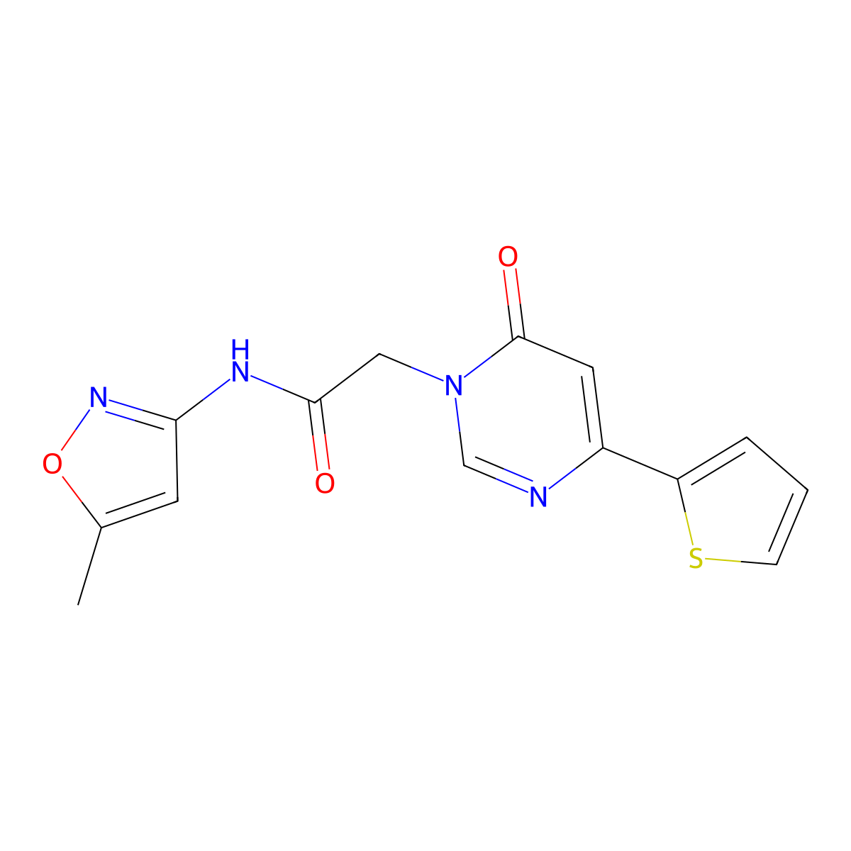 N-(5-methylisoxazol-3-yl)-2-(6-oxo-4-(thiophen-2-yl)pyrimidin-1(6H)-yl)acetamide molecular structure, CAS 1251564-56-3