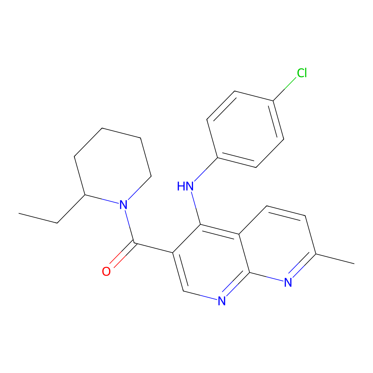 N-(4-chlorophenyl)-3-(2-ethylpiperidine-1-carbonyl)-7-methyl-1,8-naphthyridin-4-amine molecular structure, CAS 1251564-58-5