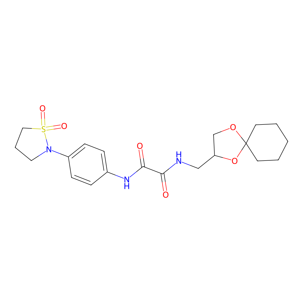 N1-(1,4-dioxaspiro[4.5]decan-2-ylmethyl)-N2-(4-(1,1-dioxidoisothiazolidin-2-yl)phenyl)oxalamide molecular structure, CAS 1251564-59-6