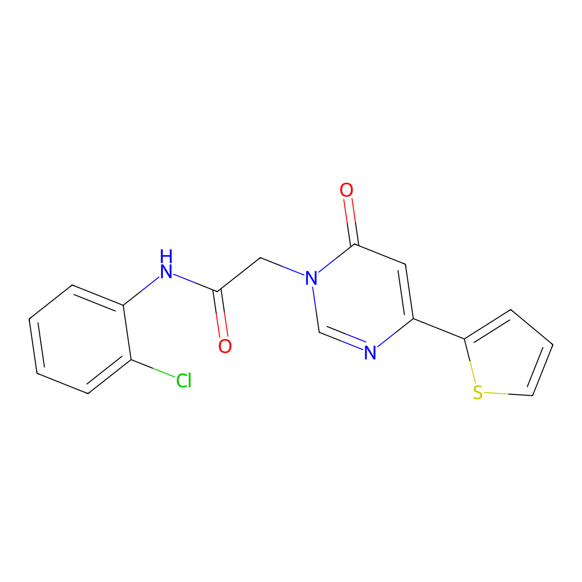 N-(2-chlorophenyl)-2-(6-oxo-4-(thiophen-2-yl)pyrimidin-1(6H)-yl)acetamide molecular structure, CAS 1251564-62-1