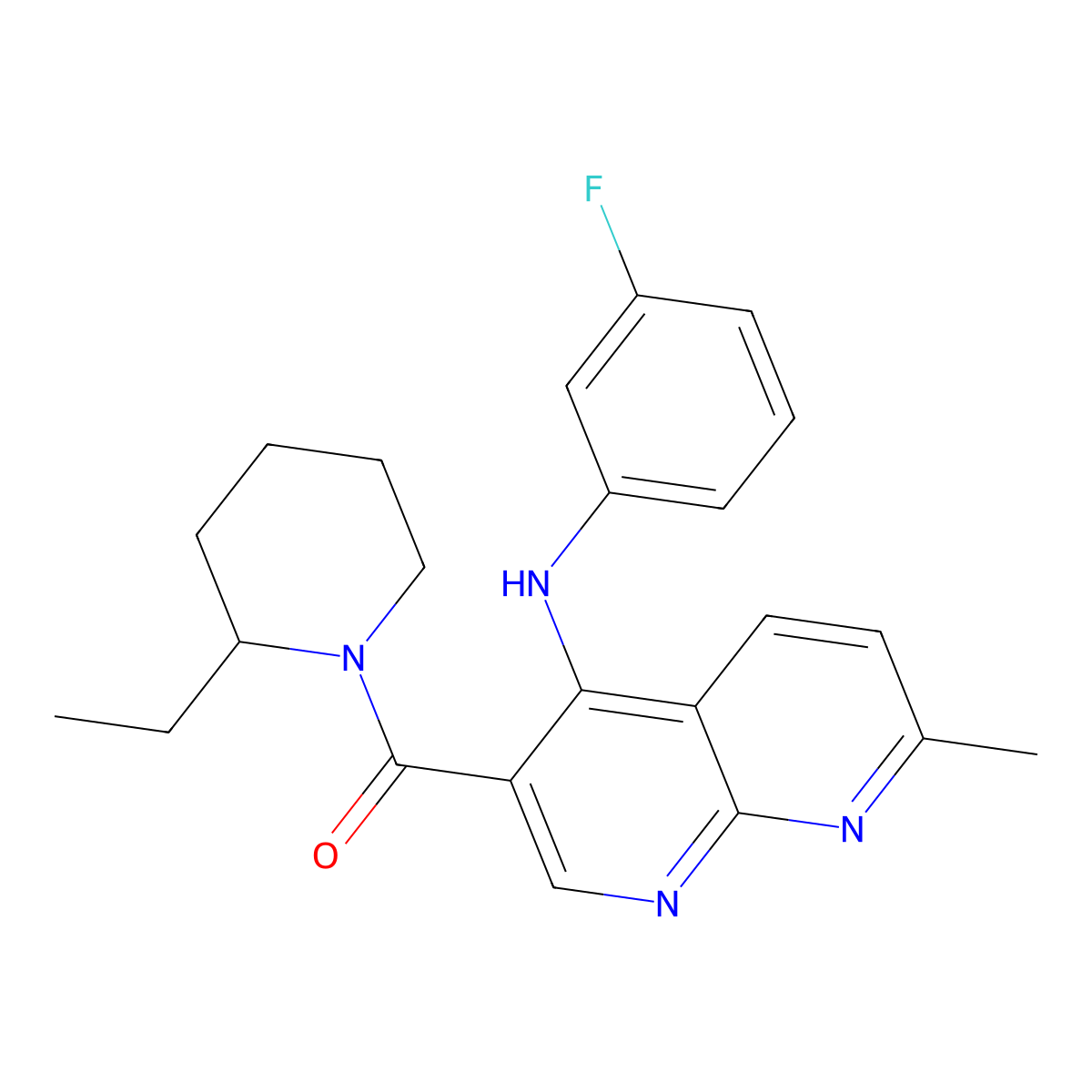 3-(2-ethylpiperidine-1-carbonyl)-N-(3-fluorophenyl)-7-methyl-1,8-naphthyridin-4-amine molecular structure, CAS 1251564-63-2