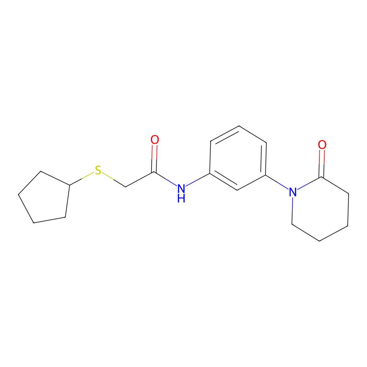 2-(cyclopentylthio)-N-(3-(2-oxopiperidin-1-yl)phenyl)acetamide molecular structure, CAS 1251564-64-3