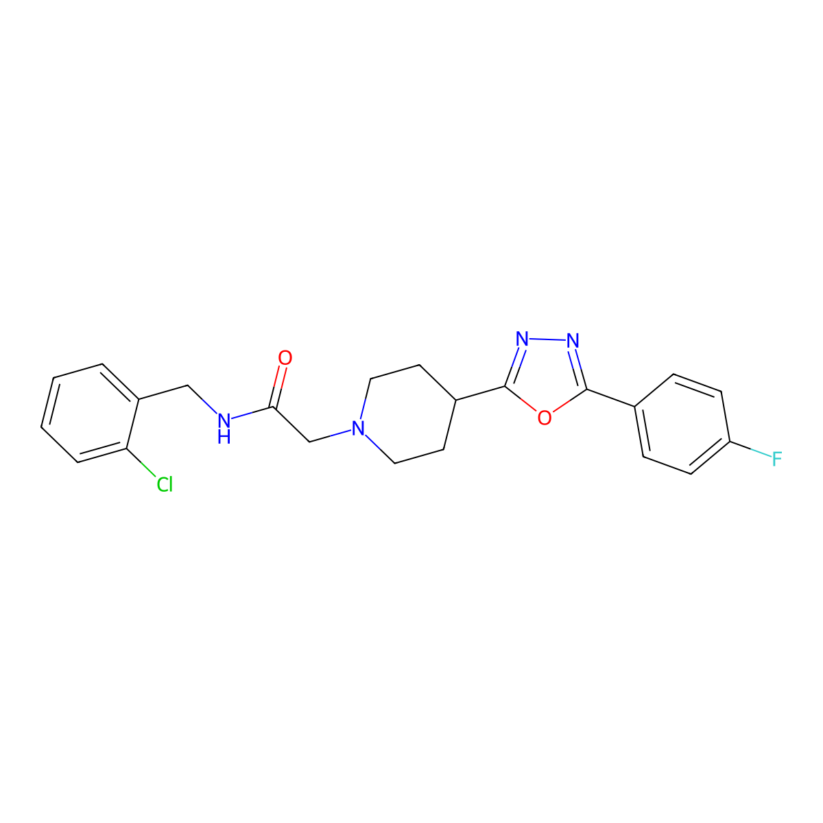 N-(2-chlorobenzyl)-2-(4-(5-(4-fluorophenyl)-1,3,4-oxadiazol-2-yl)piperidin-1-yl)acetamide molecular structure, CAS 1251564-67-6