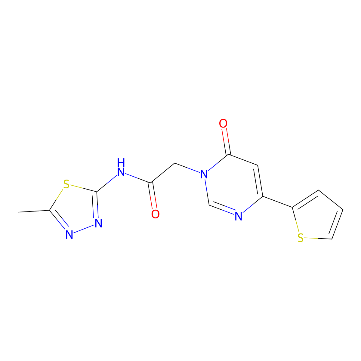 N-(5-methyl-1,3,4-thiadiazol-2-yl)-2-[6-oxo-4-(thiophen-2-yl)-1,6-dihydropyrimidin-1-yl]acetamide molecular structure, CAS 1251564-68-7