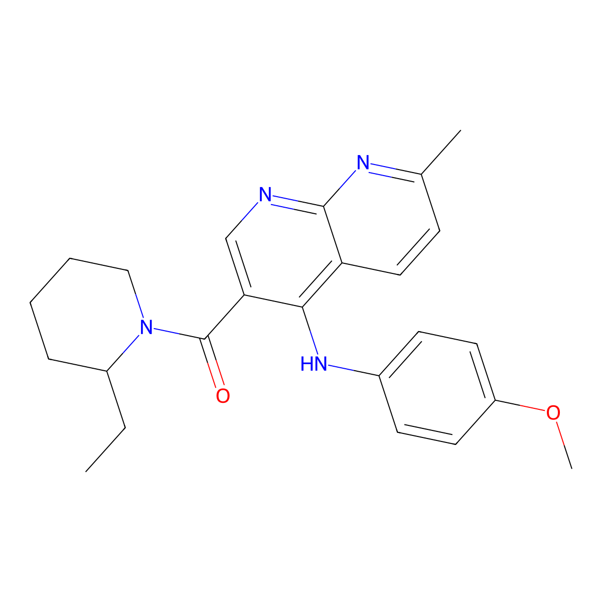 (2-Ethylpiperidin-1-yl)(4-((4-methoxyphenyl)amino)-7-methyl-1,8-naphthyridin-3-yl)methanone molecular structure, CAS 1251564-74-5