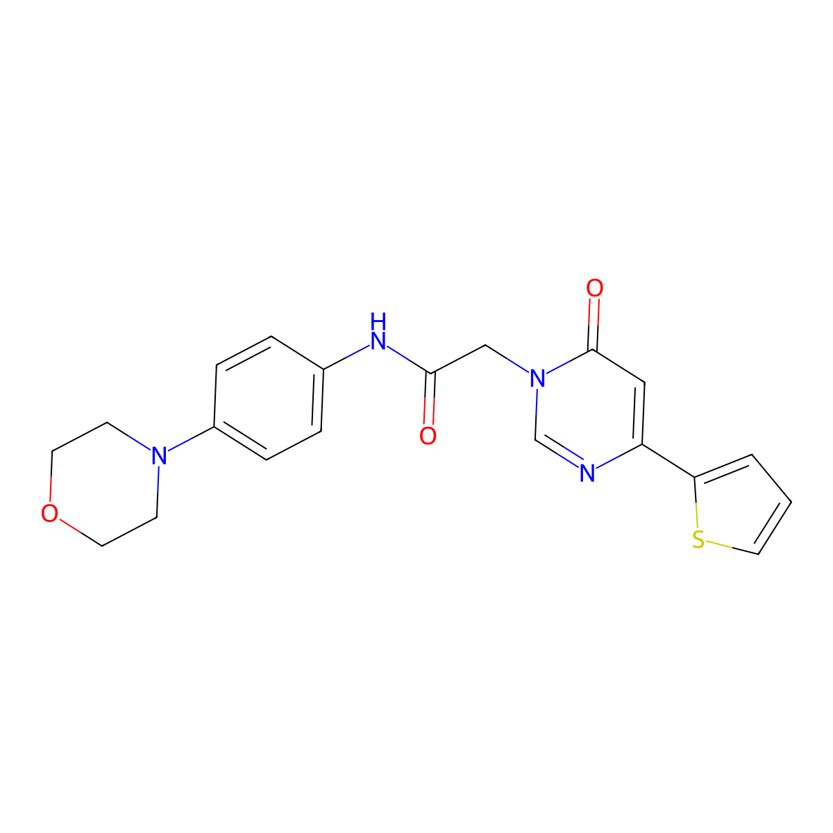 N-(4-morpholinophenyl)-2-(6-oxo-4-(thiophen-2-yl)pyrimidin-1(6H)-yl)acetamide molecular structure, CAS 1251564-75-6
