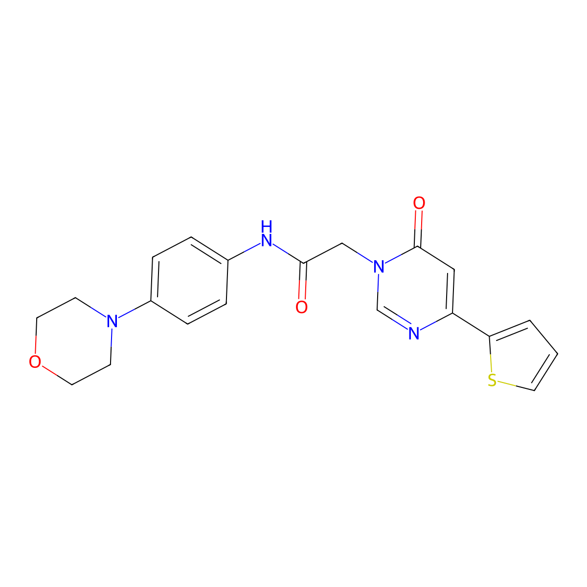 N-(4-morpholinophenyl)-2-(6-oxo-4-(thiophen-2-yl)pyrimidin-1(6H)-yl)acetamide molecular structure, CAS 1251564-75-6