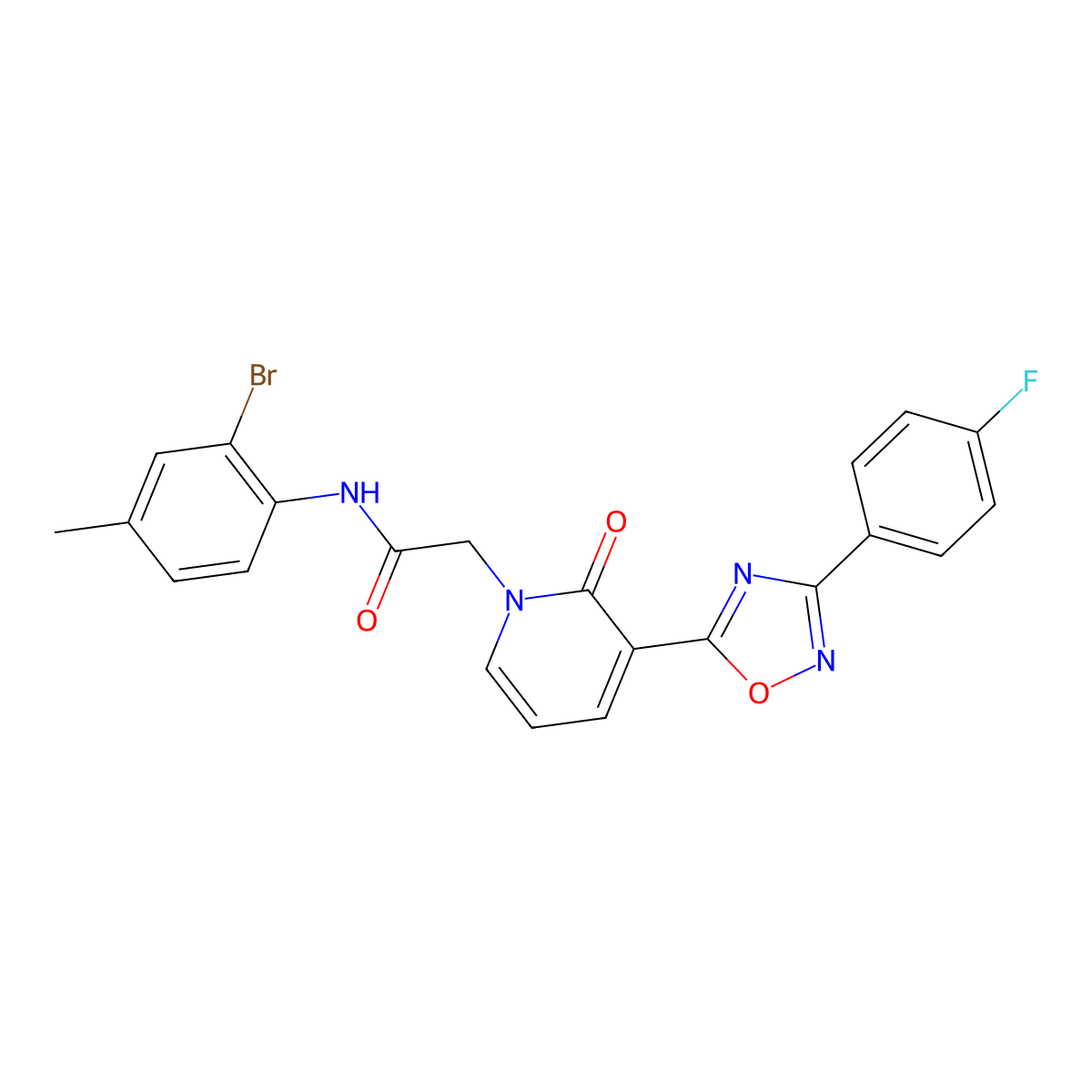 N-(2-bromo-4-methylphenyl)-2-(3-(3-(4-fluorophenyl)-1,2,4-oxadiazol-5-yl)-2-oxopyridin-1(2H)-yl)acetamide molecular structure, CAS 1251564-76-7