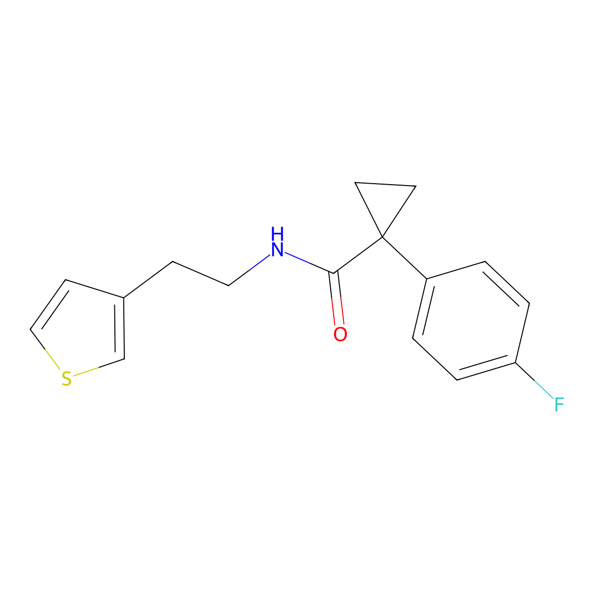 1-(4-fluorophenyl)-N-(2-(thiophen-3-yl)ethyl)cyclopropanecarboxamide molecular structure, CAS 1251564-82-5