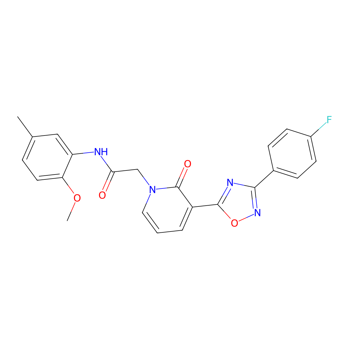 2-(3-(3-(4-fluorophenyl)-1,2,4-oxadiazol-5-yl)-2-oxopyridin-1(2H)-yl)-N-(2-methoxy-5-methylphenyl)acetamide molecular structure, CAS 1251564-83-6