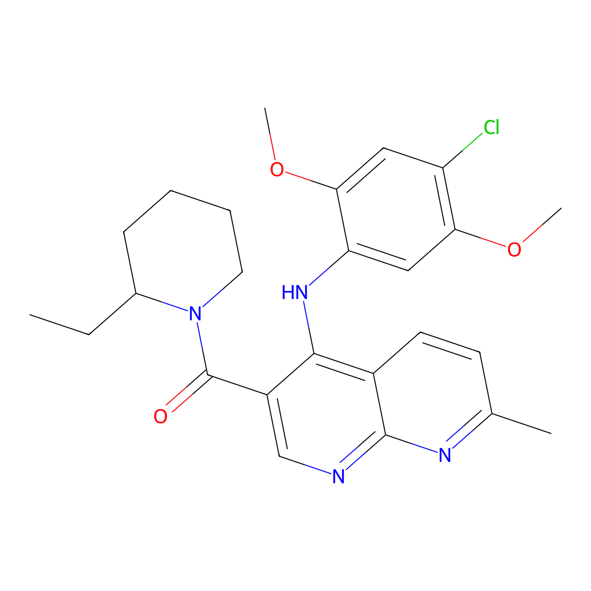 (4-((4-Chloro-2,5-dimethoxyphenyl)amino)-7-methyl-1,8-naphthyridin-3-yl)(2-ethylpiperidin-1-yl)methanone molecular structure, CAS 1251564-87-0