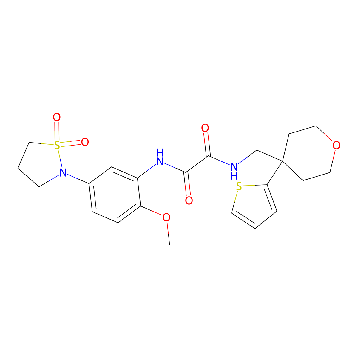 N1-(5-(1,1-dioxidoisothiazolidin-2-yl)-2-methoxyphenyl)-N2-((4-(thiophen-2-yl)tetrahydro-2H-pyran-4-yl)methyl)oxalamide molecular structure, CAS 1251564-96-1