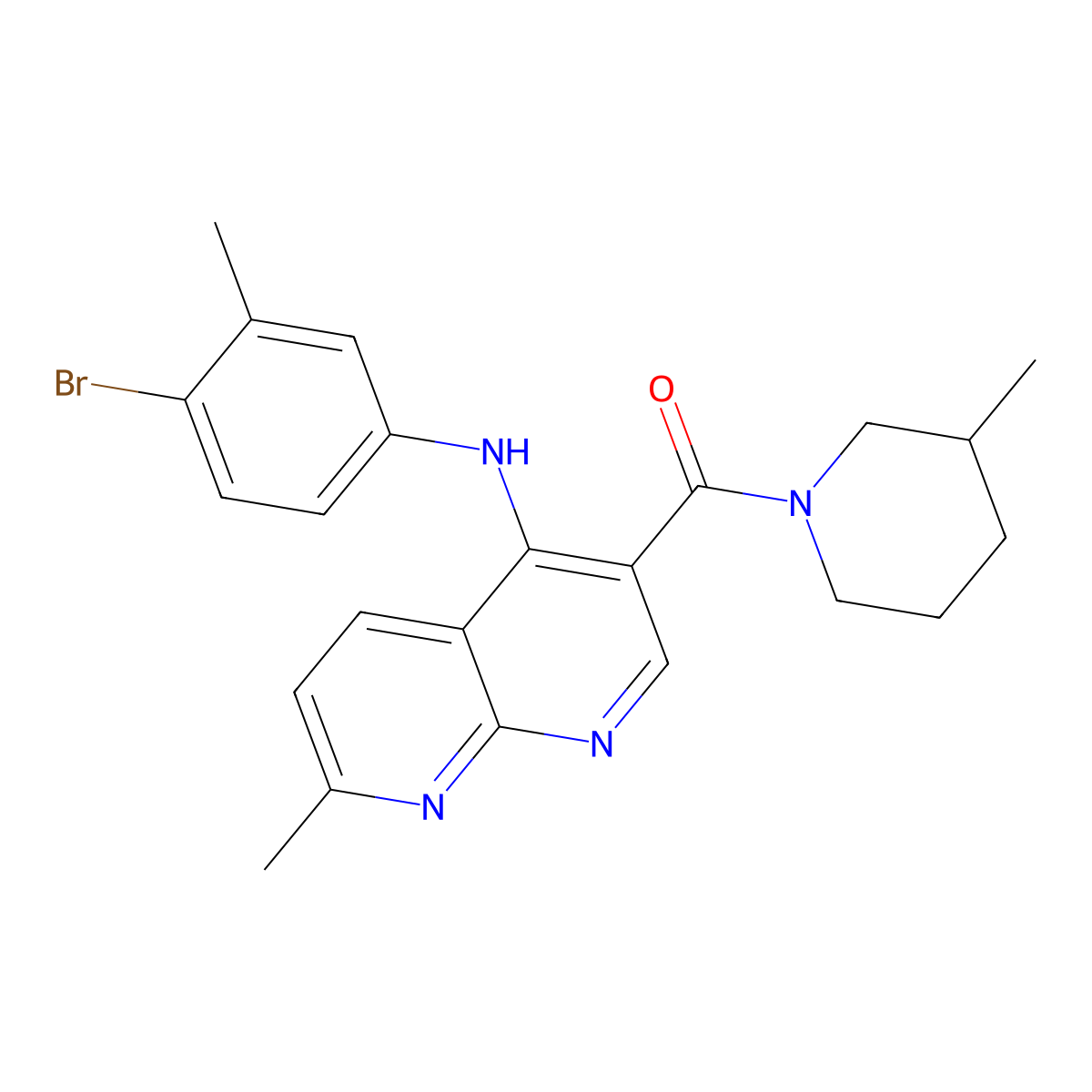 N-(4-bromo-3-methylphenyl)-7-methyl-3-(3-methylpiperidine-1-carbonyl)-1,8-naphthyridin-4-amine molecular structure, CAS 1251564-98-3