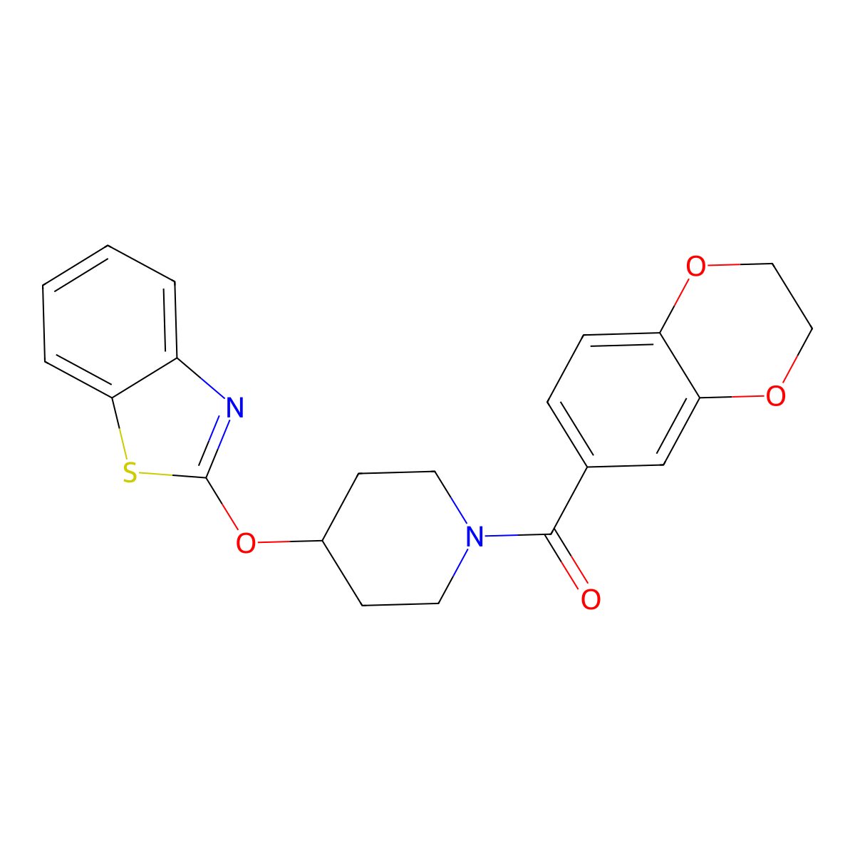 (4-(Benzo[d]thiazol-2-yloxy)piperidin-1-yl)(2,3-dihydrobenzo[b][1,4]dioxin-6-yl)methanone molecular structure, CAS 1251564-99-4