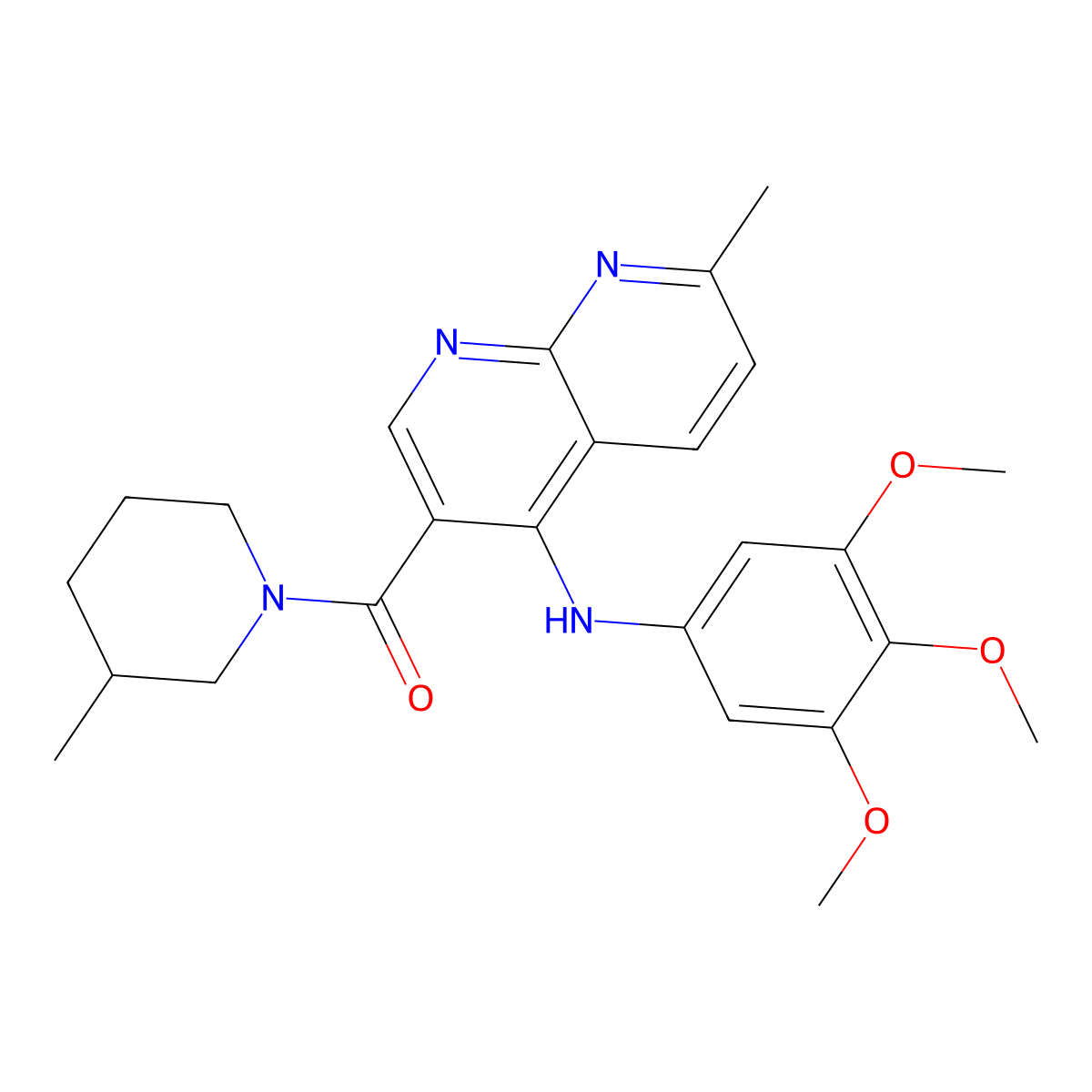 (7-Methyl-4-((3,4,5-trimethoxyphenyl)amino)-1,8-naphthyridin-3-yl)(3-methylpiperidin-1-yl)methanone molecular structure, CAS 1251565-01-1