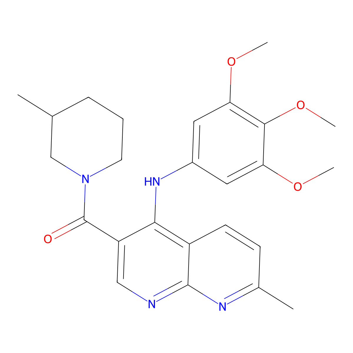 (7-Methyl-4-((3,4,5-trimethoxyphenyl)amino)-1,8-naphthyridin-3-yl)(3-methylpiperidin-1-yl)methanone molecular structure, CAS 1251565-01-1