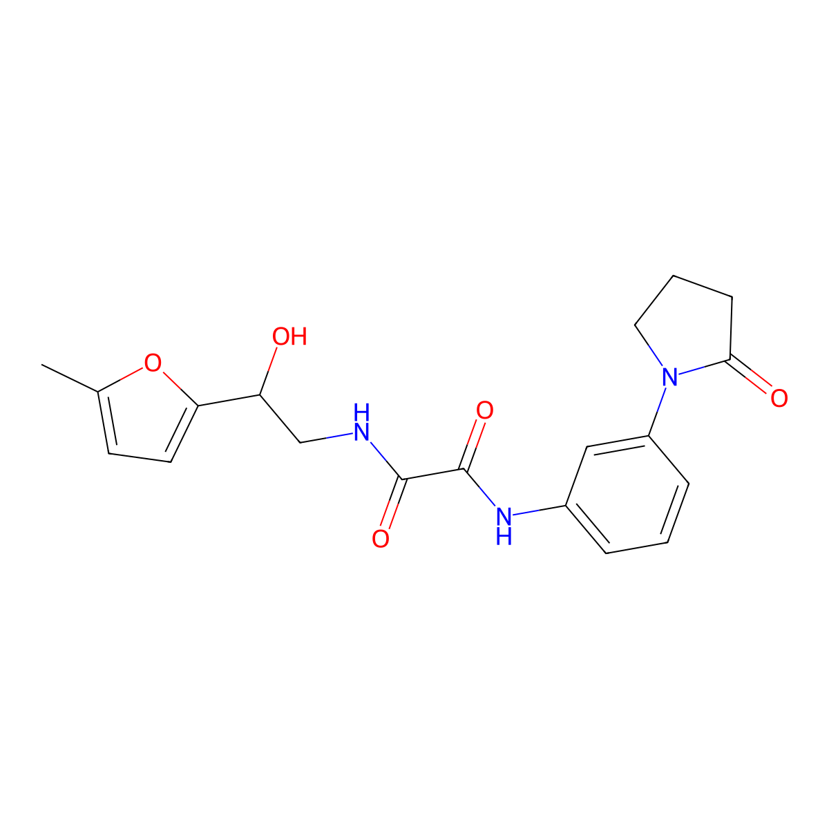 N1-(2-hydroxy-2-(5-methylfuran-2-yl)ethyl)-N2-(3-(2-oxopyrrolidin-1-yl)phenyl)oxalamide molecular structure, CAS 1251565-02-2
