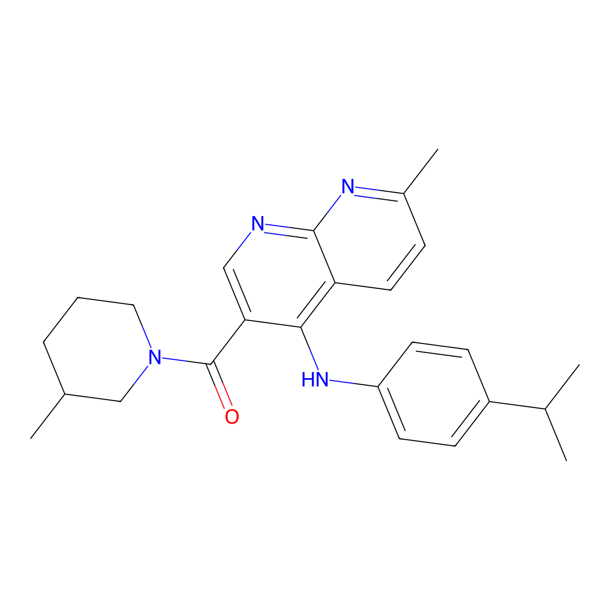 (4-((4-Isopropylphenyl)amino)-7-methyl-1,8-naphthyridin-3-yl)(3-methylpiperidin-1-yl)methanone molecular structure, CAS 1251565-10-2