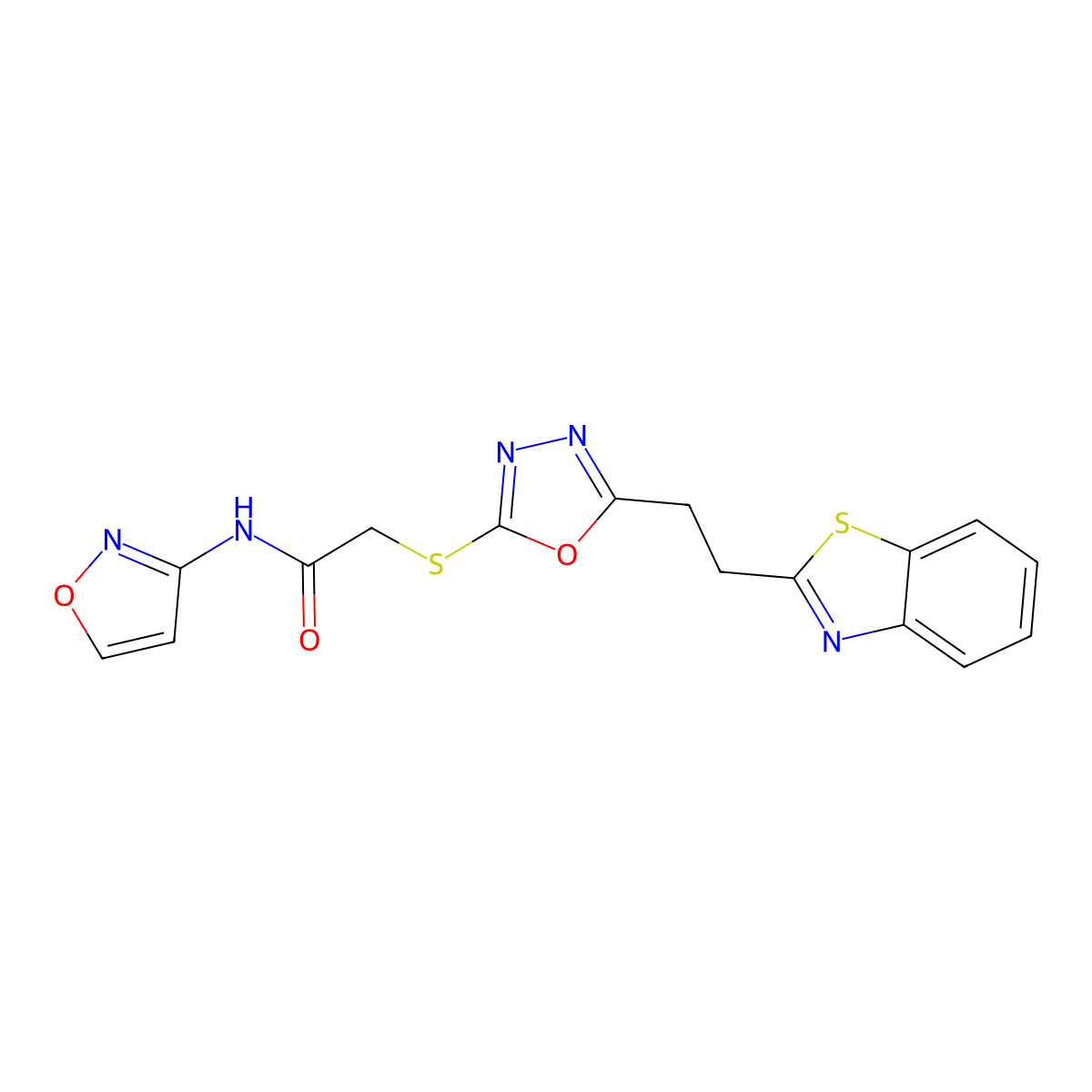 2-((5-(2-(benzo[d]thiazol-2-yl)ethyl)-1,3,4-oxadiazol-2-yl)thio)-N-(isoxazol-3-yl)acetamide molecular structure, CAS 1251565-25-9