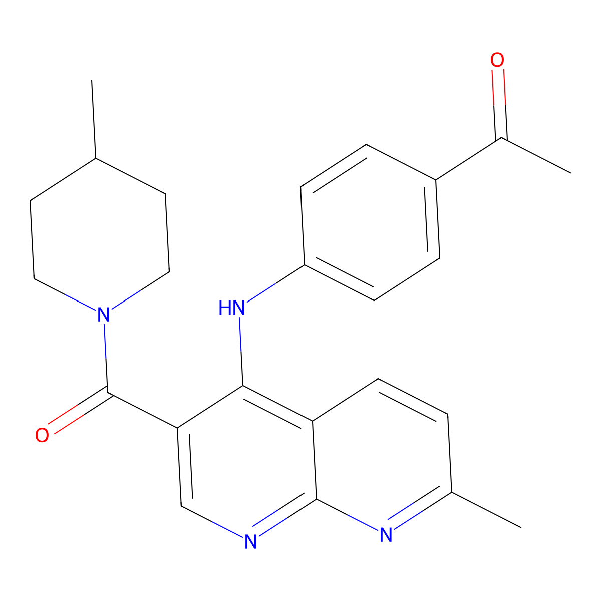 1-(4-((7-Methyl-3-(4-methylpiperidine-1-carbonyl)-1,8-naphthyridin-4-yl)amino)phenyl)ethanone molecular structure, CAS 1251565-27-1