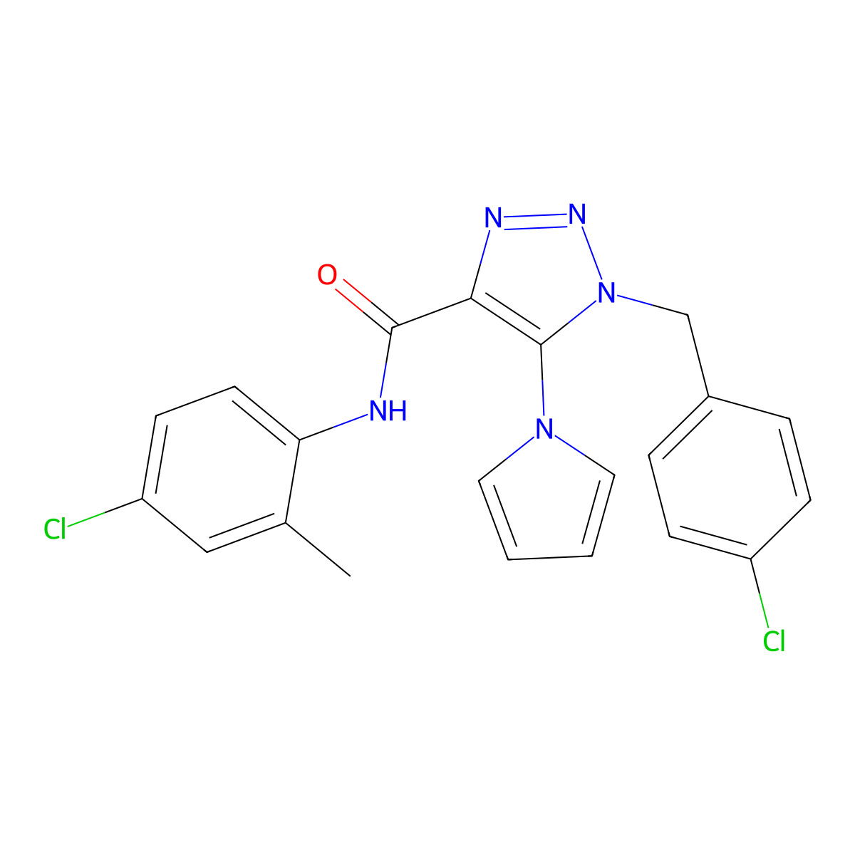 N-(4-chloro-2-methylphenyl)-1-[(4-chlorophenyl)methyl]-5-(1H-pyrrol-1-yl)-1H-1,2,3-triazole-4-carboxamide molecular structure, CAS 1251565-28-2