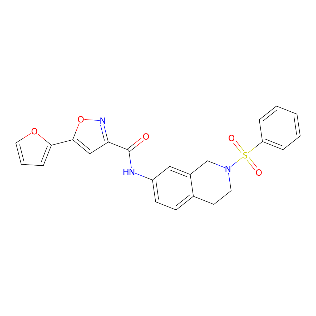 5-(furan-2-yl)-N-(2-(phenylsulfonyl)-1,2,3,4-tetrahydroisoquinolin-7-yl)isoxazole-3-carboxamide molecular structure, CAS 1251565-34-0