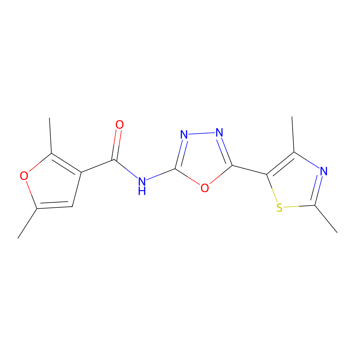 N-(5-(2,4-dimethylthiazol-5-yl)-1,3,4-oxadiazol-2-yl)-2,5-dimethylfuran-3-carboxamide molecular structure, CAS 1251565-39-5