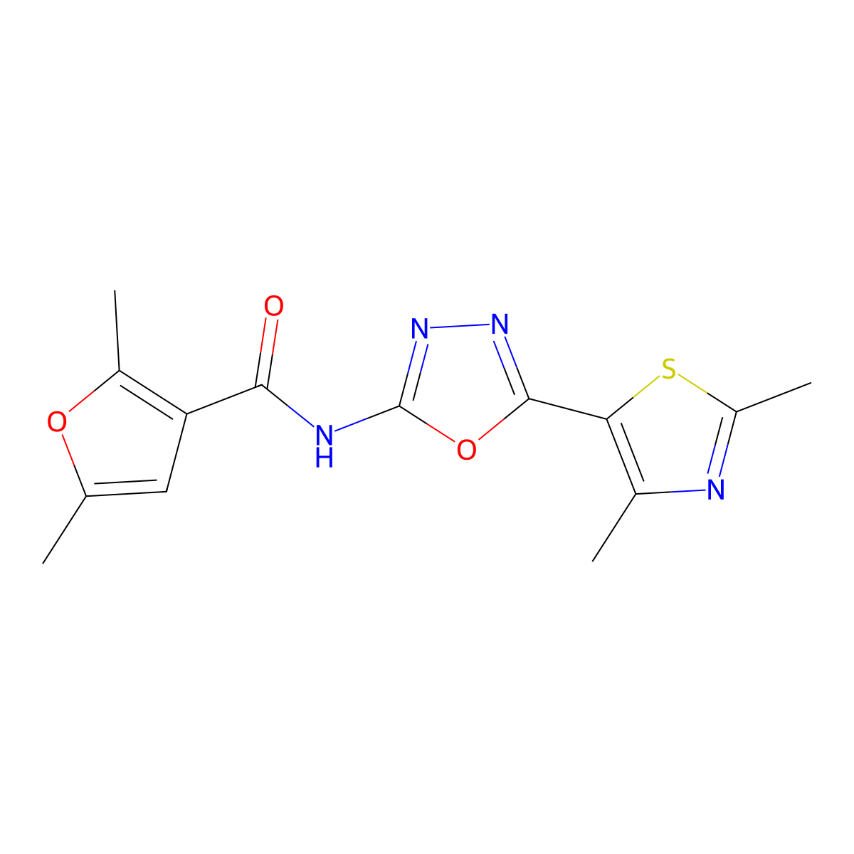 N-(5-(2,4-dimethylthiazol-5-yl)-1,3,4-oxadiazol-2-yl)-2,5-dimethylfuran-3-carboxamide molecular structure, CAS 1251565-39-5